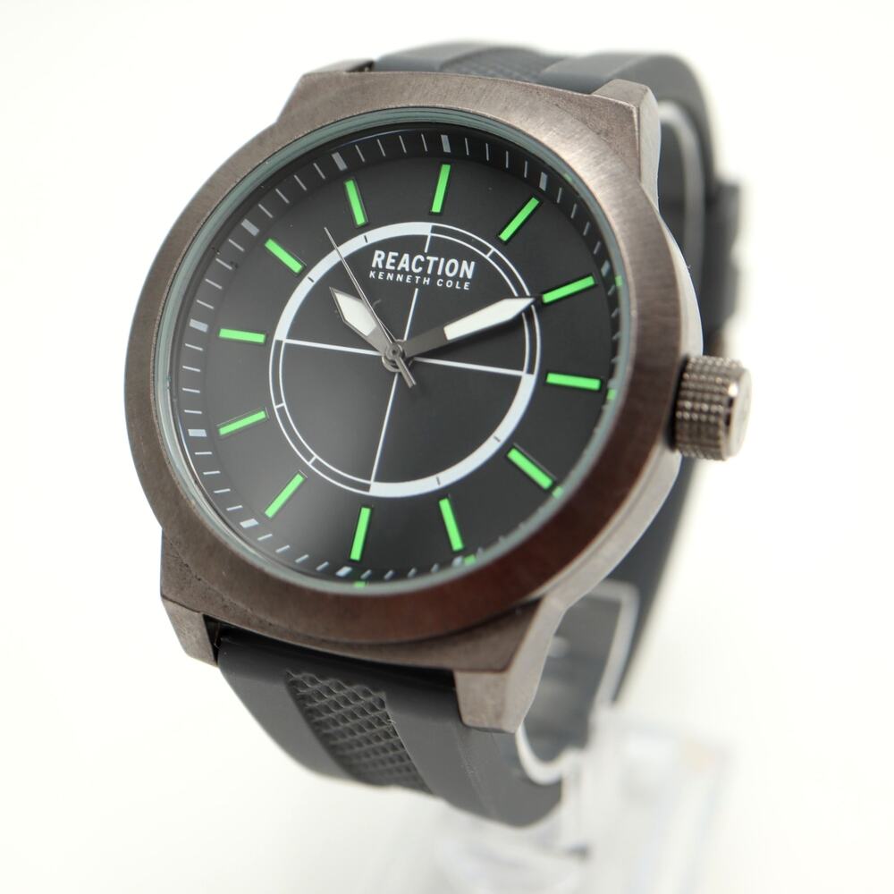 Kenneth Cole Reaction Mens 48mm Watch Gray Black Green Jumbo w New Battery